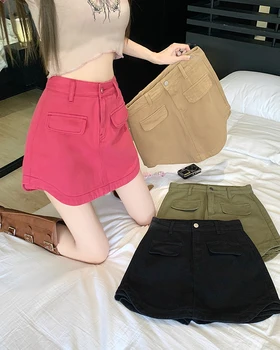 נשים מוצק צבע חריג מכנסי ג 'ינס קצרים, חצאית קיץ חדש שיק רחוב סטייל נשי סקסי קו ישר מיני ג' ינס.