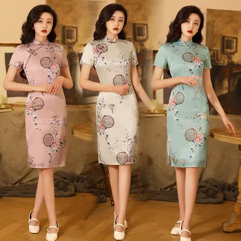 3 צבעים Cheongsam שמלה בתוספת גודל בינוני ארוך בציר צ 'יפאו בסגנון סיני שמלות נשים מסיבה חידוש תחפושת מ' 3XL
