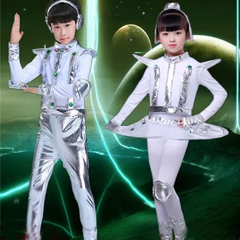 ילדים רובוט תחפושת לבן כסוף אסטרונאוט ביצועים חלל הבמה מופע מחול הזמן ביגוד יוניסקס בגדי ריקוד ילד או ילדה
