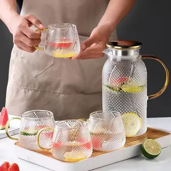 נורדי זכוכית Carafe מים קנקן עם מכסה הקומקום שותה ספל תה קנקן מיץ קנקן משק הבית Drinkware ברור בקבוק מים