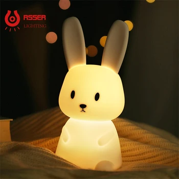 RSSER LED לילה אור ארנב חמוד חיה קריקטורה סיליקון המנורה ניתן לעמעום נטענת USB לילדים ילדים השינה מתנה ישן