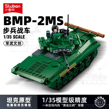 2023 SLUBAN מלחמת העולם השנייה הצבאי טנק BMP-2 רגלים נלחמים ברכב חייל אבני הבניין קובע מודל בובות לבנים צעצועים לילדים מתנות