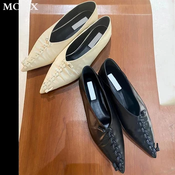 נעלי נשים 2023 חדש מחודד בוהן מעצב ארוגים עור מרי ג ' יין שטוח אחת נעלי אלגנטיות פשוטה להחליק על נעלי אופנה
