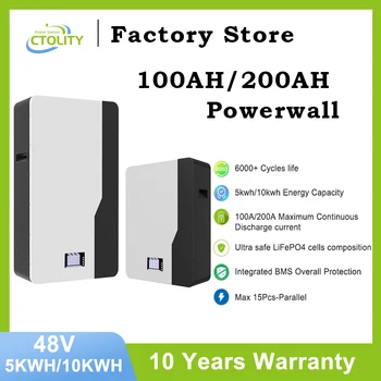 200AH 48V Powerwall 100AH 5KWH 10KWH lifepo4 סוללת ליתיום-יון Pack Powerwall השמש גנרטורים אנרגיה מערכת אחסון לשימוש ביתי