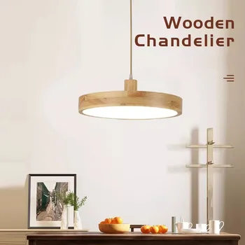 נורדי Ultra-LED דק עץ תליון מנורה הסלון חדר השינה נברשות עץ גוף המנורה המודרנית אקרילי אהיל