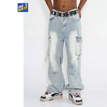 UncleDonJM גדול בכיס מטען ג 'ינס גבוה סטריט ג' ינס באגי גברים Y2k ג ' ינס במצוקה אופנת רחוב מכנסיים לגברים Dropshipping