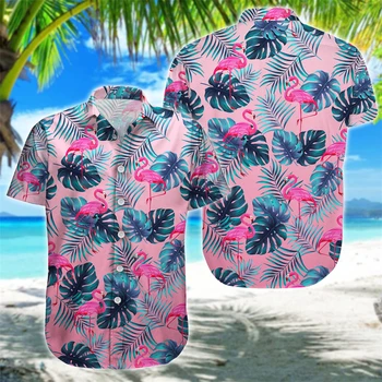 הקיץ של גברים דש החולצה שרוול קצר למעלה החוף החג חולצה אופנה כפתור טי אופנת רחוב Harajuku חולצה גברית חופשה