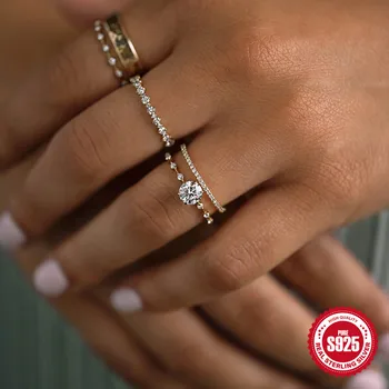פחית 925 כסף סטרלינג ההצעה סיבוב טבעת זירקון יהלום לאירוסין, טבעת הנישואין אביזרים בנות קלאסי תכשיטים יפים