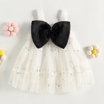 ילדים תינוקת ללא שרוולים שמלת נצנצים הפעוט נסיכה יפה A-line טול שמלה Bowknot שמלת חתונה יום הולדת בגדים