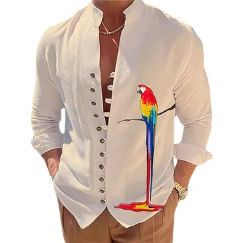2023 פשוטה קיץ הדפסת 3D מזדמן חולצת שרוול ארוך לגברים כפתור החולצה חג החולצה