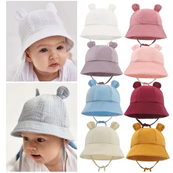 אופנה האביב סתיו צבע מוצק רך לתינוק כובע כותנה דייג כובעי קיץ פנמה לילדים תינוק כובע בנים בנות סאן ביץ ' כובע