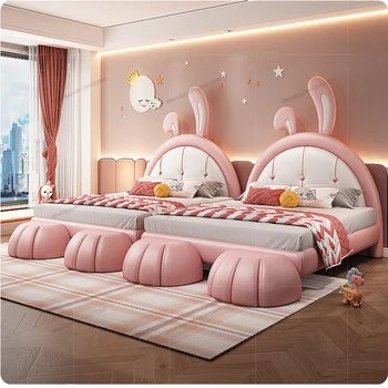 הילדים במיטה, הילדה הנסיכה המיטה, עור המיטה, בחדר השינה של הילדה החיים, אור יוקרה, בסגנון מודרני, פשוט ארנב המיטה, 1.5 מטר