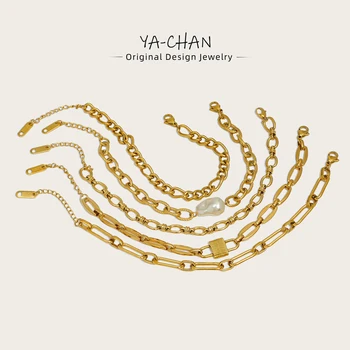 YACHAN 18K זהב מצופה נירוסטה צמידים לנשים פאנק עבה רשתות אופנתיות תכשיטי עמיד למים