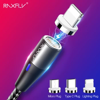 RAXFLY 3א מגנטי כבל מטען לאייפון Xiaomi Mi A2 מהר טעינה מיקרו USB מסוג C תאורה כבלים מגנט כבל 1 מטר חוט קאבו