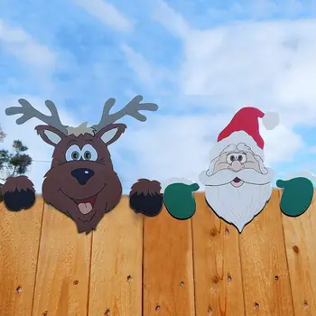 חדש חג המולד גדר Peeker קישוט סנטה קלאוס, איילי חג גדר טופר עץ מצחיק בחצר הגן חג המולד חג קישוט