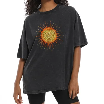 בציר מנופחים השמש אסתטי גרפי Tees חומצה לכבס חולצות לנשים החבר באגי מינרלים לשטוף את החולצה מקסימום אופנת רחוב