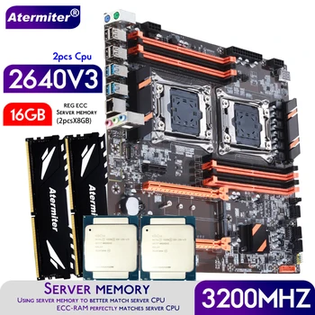 Atermiter כפולה לוח האם X99 עם LGA 2011-3 XEON E5 2640 V3 *2 מעבד עם 2pcsX8GB = 16GB DDR4 3200MHz זיכרון השרת קומבו קיט