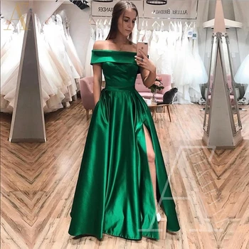 ירוק סאטן שמלות ארוכות לנשף את הכתף נשים שמלת הנשף 2024 שמלות ערב עבור נשים אלגנטי, מסיבת נשף שמלות חלוק