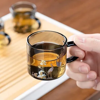 75ml אפר כוס כוס תה להגדיר טמפרטורה גבוהה עמיד זכוכית קטנה עם כוס תה כוס תה כוס קפה