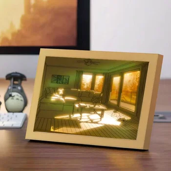 אור Led מסגרת תמונה עמעום הקיר יצירות אמנות מנורת שולחן המתנה USB מקורה שמש חלון עץ צילום לילה זוהרת