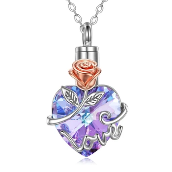 צבע כסף הלב כד השרשרת עבור האפר נשים רוז קריסטל תכשיטים השריפה מתנה לאמא בנות חיות מחמד