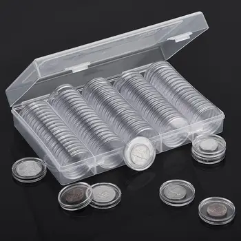 100Pcs מטבע קפסולות פלסטיק מטבעות מחזיק תיק עם אחסון ארגונית תיבת 25/27/30mm עבור אוסף מטבעות אספקה