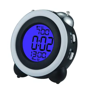 4 אינץ ' טווין בל שעון מעורר רועש Led דיגיטלי שעון מעורר הזמן. תצוגת התאריך 2 סטים של שעונים מעוררים אור כחול שחור