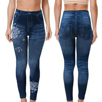 נשים בנות ז 'אן שאיפה פו ג' ינס פרחוני מודפס מכנסיים מכנסיים חותלות סקסיות יוגה שאיפה Jeggings רך מזדמן רזה עיפרון מכנסיים