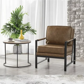 דמוי עור המודרנית מבטא כסא עם מסגרת מתכת, חום, הרהיטים בסלון, כיסא בסלון, נוח,פשוט אסתטי