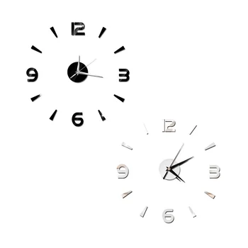 3D עיצוב הבית קוורץ Diy שעון קיר שעונים Horloge לצפות בסלון אופנה מראת אקריליק מדבקות