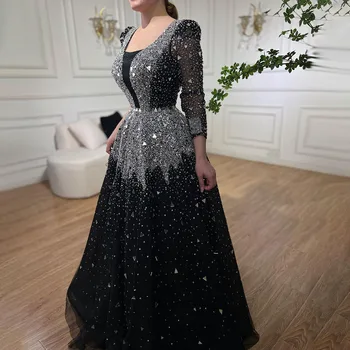 Serene Hill מוסלמי שחור קו שמלות ערב שמלות 2023 חרוזים יוקרה לאישה מסיבת חתונה GLA71214