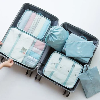 7 חתיכות סט נסיעות ארגונית אחסון שקיות לארוז מזוודה להגדיר תיקים אחסון מטען נייד ארגונית בגדים נעליים כיס