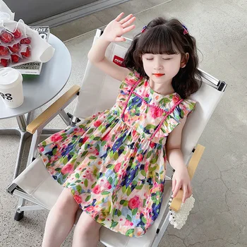 בנות שמלת פרח כותנה בד השמלה האופנתית החדשה של הילדים להתלבש
