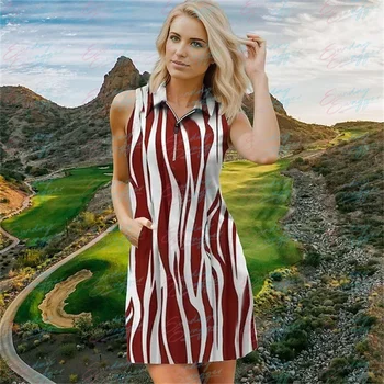 2023 הקיץ החדשות של נשים פס הדפסה גולף השמלה כושר ספורט נוחים ללא שרוולים שמלה מזדמן ספורט תחת כיפת השמיים שמלה קצרה