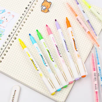 6PCS Macaron מדגיש מדגיש העט צבע פסטל מדגשים אסתטי מכשירי כתיבה וציוד לבית הספר עטי סמן סמנים