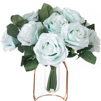 27cm ורדים, פרחים מלאכותיים פרח רוז סניף מלאכותי ורדים מציאותי מזויף עלה החתונה, קישוט הבית באביזרים