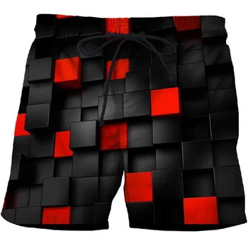 2023 אופנה חדשה קיץ גברים של מכנסיים קצרים גיאומטרי 3D גלישה קצרה חוף קצר גברים מזדמנים יבש מהירה ספורט, מכנסיים, בגדי ים