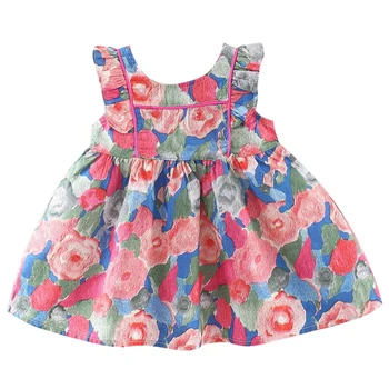 קיץ חדש ב-שמלות בנות תינוק בגדי אופנה קוריאנית הדפס פרחים ללא שרוולים היילוד שמלת נסיכת יום ההולדת תלבושות BC2441