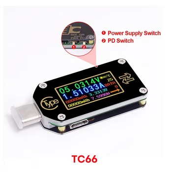 RD TC66 סוג C-תקשורת USB משטרת ההדק מד הזרם מודד מתח הנוכחי המונה מודד משטרת מטען סוללה כבל USB הבוחן