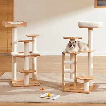 מודרני מעץ מלא חתול מטפס על מסגרת עבור ציוד לחיות מחמד קראפט נייר עמודי חתול עץ עיצוב יצירתי מדרגות מסגרת חתול מגדל