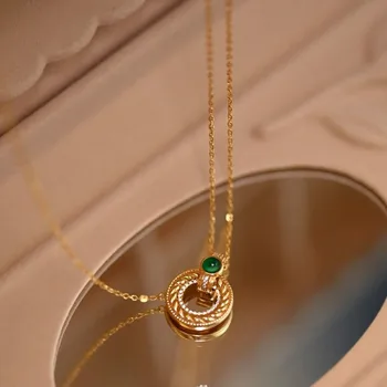 משפט בסגנון עתיק זהב מלאכות טבעי ירוק קלצידוני אור יוקרה וינטג ' שרשרת קלאסית עצם הבריח שרשרת חדשה תכשיטים