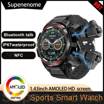 2023 חדשות 2 ב-1 לגברים שעון חכם עם TWS אוזניות AMOLED אוזניות Bluetooth Smartwatch עם רמקול Tracker מוזיקה ספורט שעונים