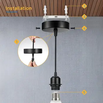 ברזל תלויה מנורה מחזיק אבזרים תאורה 1M כבל שחור מנורת תקרה מחזיק מלא שיניים E26 E27 מנורת שקע אורות תליון