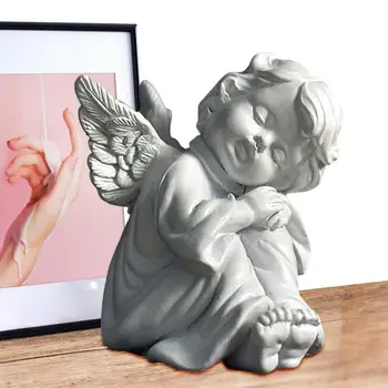 ישנה פסל המלאך שרף להבין מנמנם מלאך גן דמות עם כנפיים רטרו פיות שולחן העבודה קישוט קישוטי פיסול