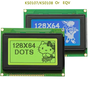 5V 128X64 נקודות LCD מודול כחול צהוב מסך 12864 תצוגה עם תאורה אחורית KS0107 KS0108 מקבילית LCD12864