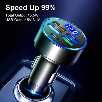 45W 4 יציאות USB + PD מטען לרכב USB מהיר מטען QC 3.0 סוג C מטען משטרת טעינה מהירה עבור IPhone 13 12 11 Pro Samsung Macbook
