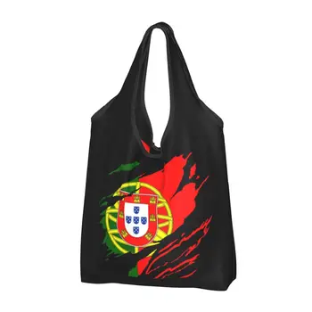 מותאם אישית וינטג ' דגל פורטוגל שקית קניות, נשים ניידים קיבולת גדולה מצרכים פורטוגזית גאווה קונה שקיות