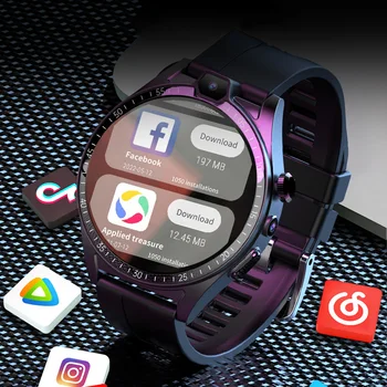 NFC חכם שעון גברים 4G LTE, SIM-5MP מצלמה כפולה 4GB+64GB WIFI GPS Google Play עמיד למים 1.43 HD מסך אנדרואיד Smartwatch