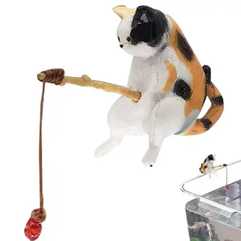 חתול לדוג פסלון מיני פסל חתול עיצוב חתול לדוג צעצועים חתול Staues שרף אמנות פיסול DIY אקווריום חתול צלמיות חי