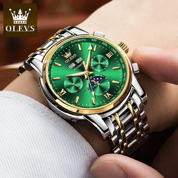 OLEVS המקורי יוקרה שעונים של גברים 30m עמיד למים מכני Mens שעוני יד מגמת אופנה תצוגת לוח השנה שלוש עיניים 6633